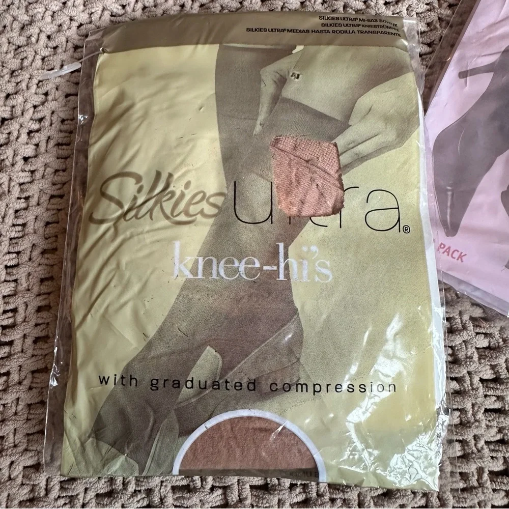 Vintage Silkies Honeycomb Black Sheer Trouser Socks & Nude Ultra Compression NEW